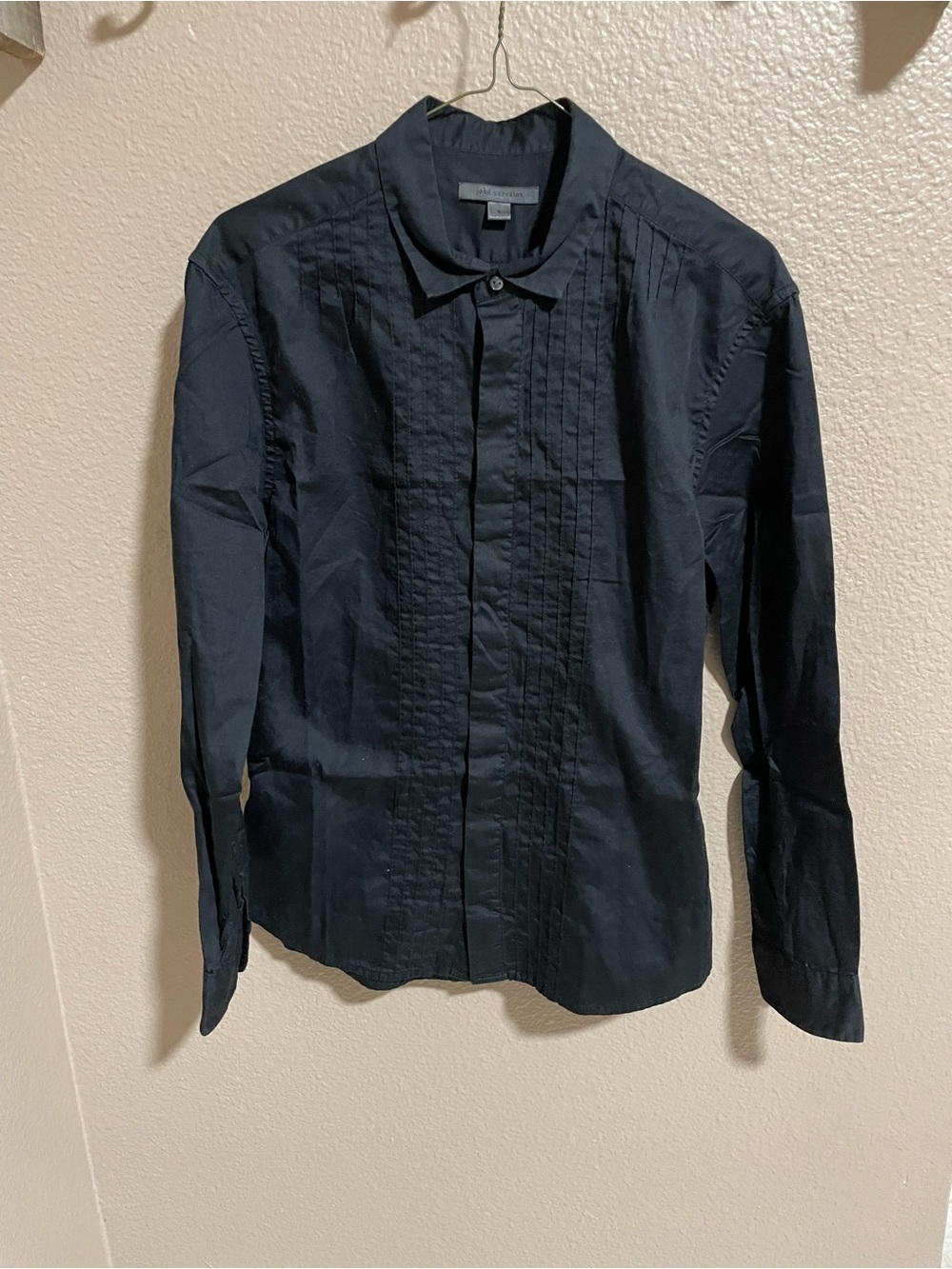 John Varvatos Black Pintuck Front Dress Shirt